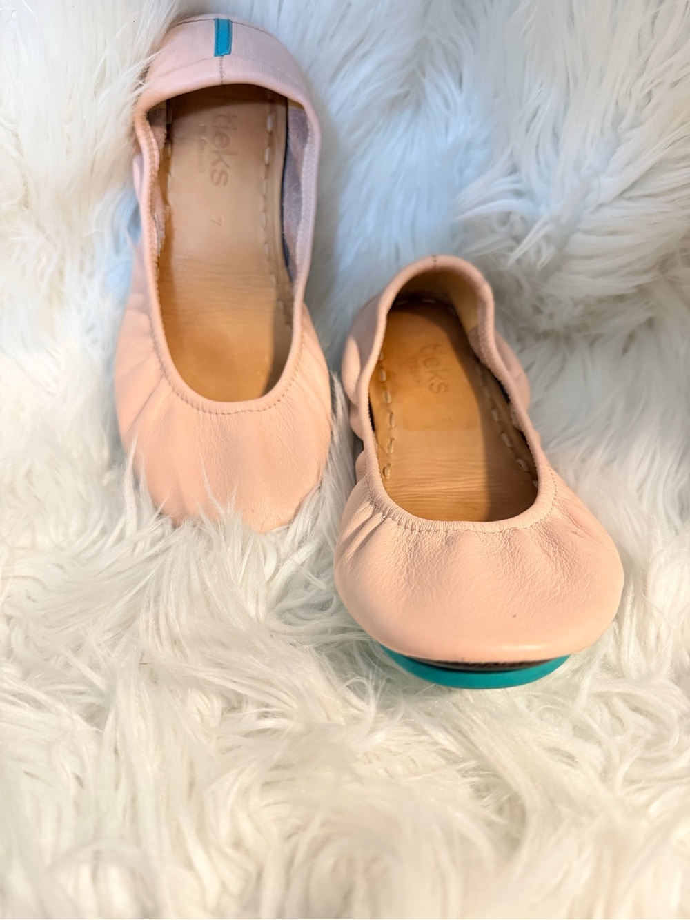Tieks Pink Leather Ballet Flats with Teal Accent size 7